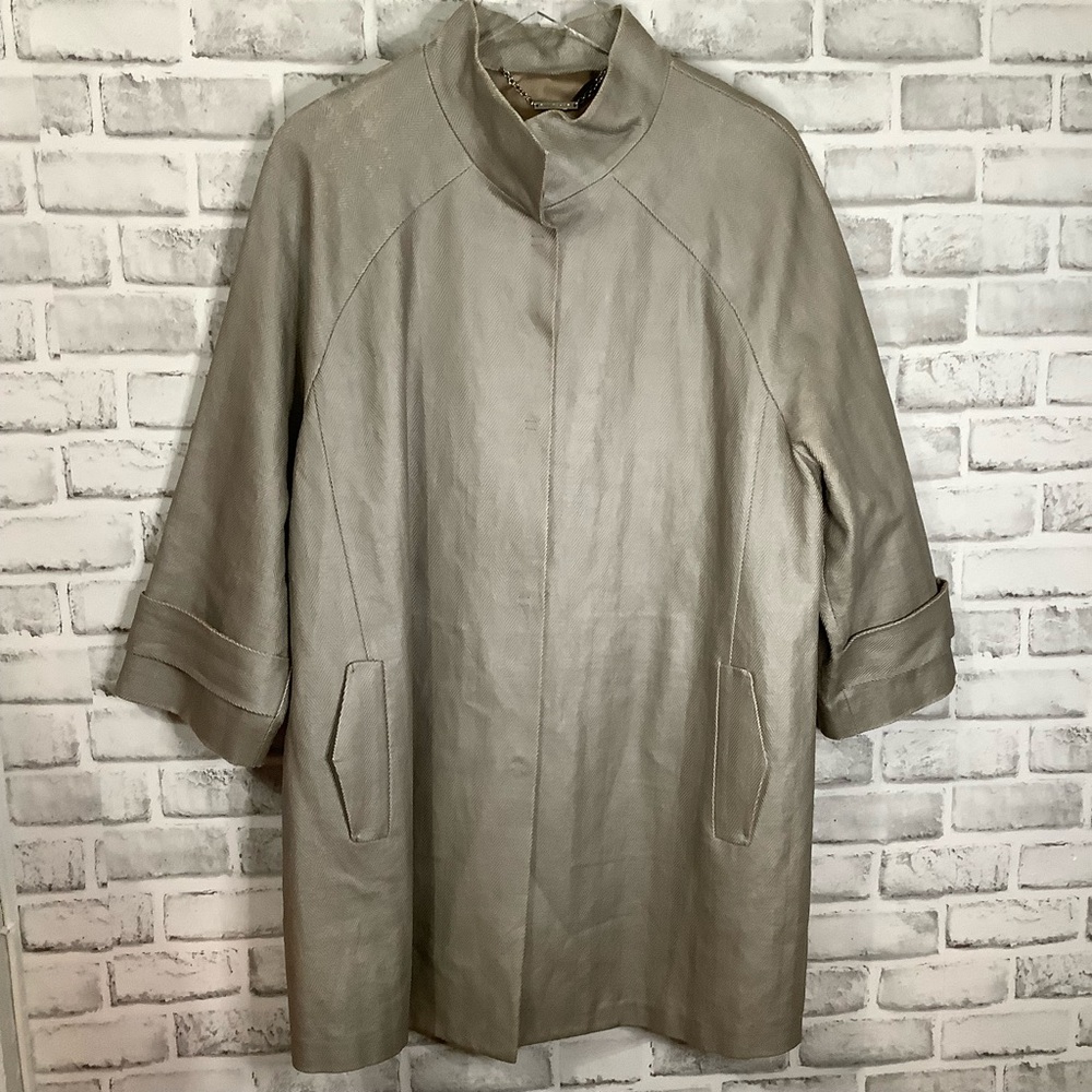 Elie Tahari Linen Blend Silver Coat Size L (C020)